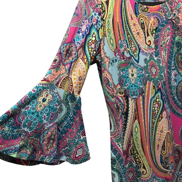 Tommy Hilfiger Multi-Color Paisley Print Bell Sleeve Dress Size 4 - Picture 4 of 7